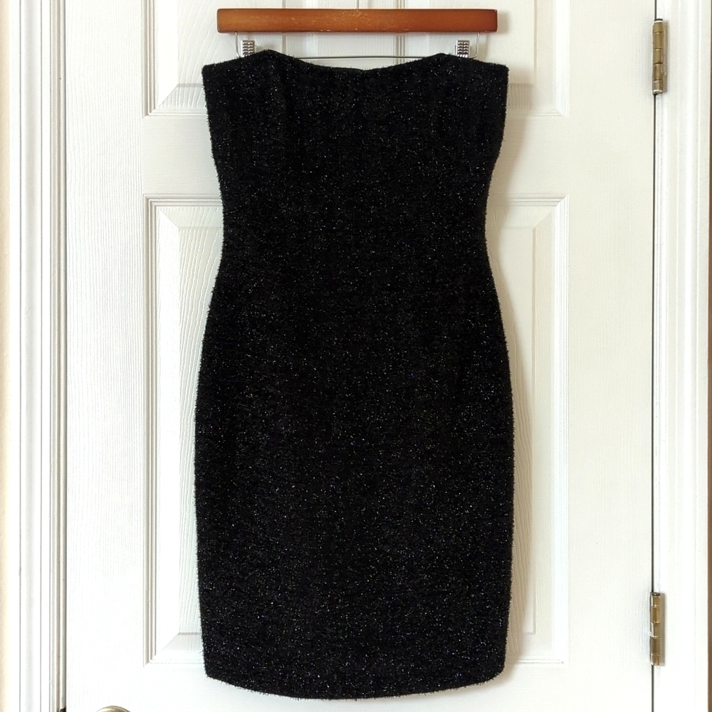1995 Vintage Little Black Sparkle Knit Strapless Sheath Tube Mini Dress 4
